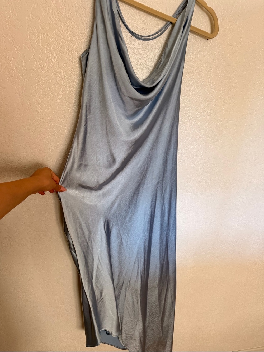 Meshki Powder Blue Satin One-Shoulder Maxi Dress - Picture 3 of 4